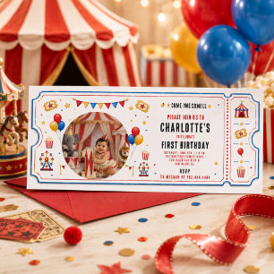 Moderne Rode Circus Ticket 1e Verjaardag Alle Ge Kaart