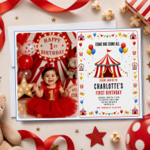 Moderne Rode Circus Ticket 1e Verjaardag | Elk Ges