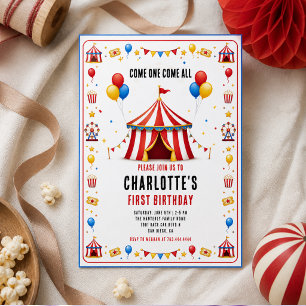 Moderne Rode Circus Ticket 1e Verjaardag Elk Ges Kaart
