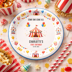 Moderne rode circus ticket 1e verjaardag Elk ges Papieren Bordje