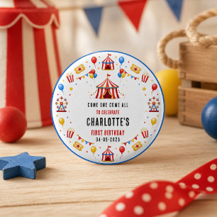 Moderne Rode Circus Ticket 1e Verjaardag Elk Ges Ronde Button 3,2 Cm