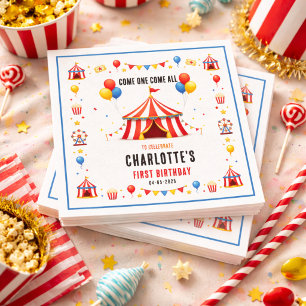 Moderne rode circus ticket 1e verjaardag Elk ges Servet