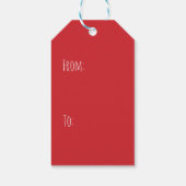 Moderne rode confetti Open me typografie Kerstmis Cadeaulabel (Achterkant)