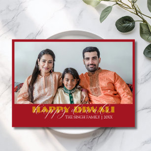 Moderne rode Diwali-uitgroet met foto Feestdagenkaart