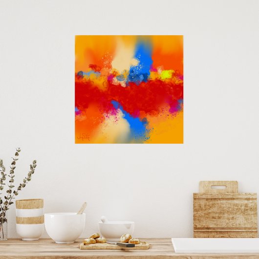 Moderne rode en gele Abstract - Creative Art Print (Keuken)