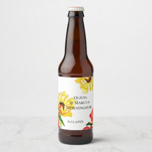 Moderne rode en gele Gerbera Daisies Bier Etiket