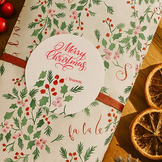 Moderne Rode en Groene Kerst Bloempatroon Ronde Sticker