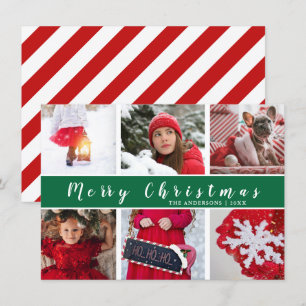 Moderne rode en groene kerst foto collage feestdagenkaart