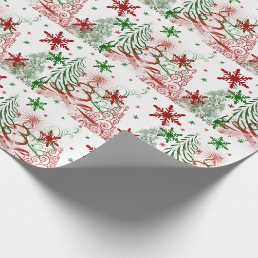 Moderne rode en groene kerstbomen sneeuwvlokken cadeaupapier (Hoek)