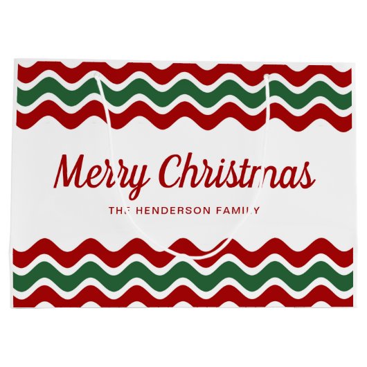 Moderne rode en groene strepen Kerstmis Groot Cadeauzakje (Achterkant)