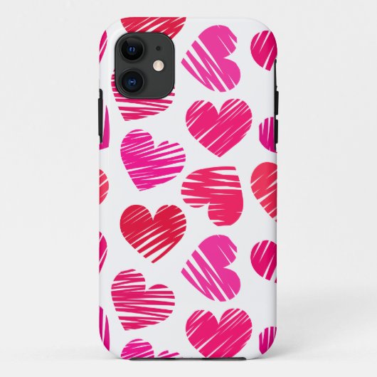 Moderne Rode en Roze Doodle Harten Valentijn Case-Mate iPhone Case (Achterkant)