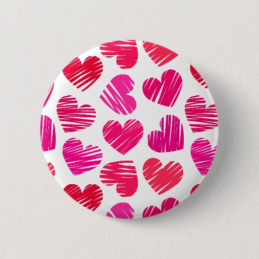 Moderne Rode en Roze Doodle Hartjes Valentijn Ronde Button 5,7 Cm (Voorkant)