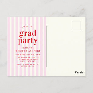 Moderne rode en roze strepen foto afstuderen parti briefkaart