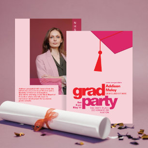 Moderne rode en roze typografie grad-feest foto kaart