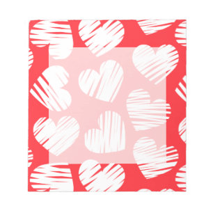Moderne Rode en Witte Doodle Hart Valentijnsdag Notitieblok