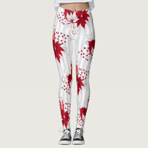 Moderne rode en witte Poinsettia-ventilator Leggings