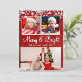 Moderne rode en witte sneeuwvlok Aangepaste drie f Feestdagenkaart (Staand voorkant)