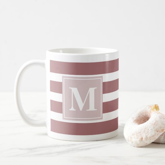 Moderne rode en witte streep met Monogram Koffiemok (Met donut)