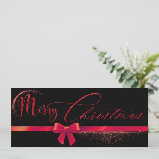 Moderne rode en zwarte kerstcadeaubon kaart (Staand voorkant)