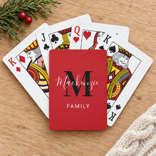 Moderne Rode Familie Monogram Aangepast Pokerkaarten