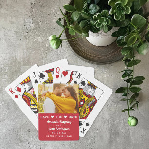 Moderne Rode Foto Hart Save the Date Pokerkaarten