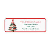 Moderne Rode Gingham Kerstboom Ornamenten Naam Etiket (Voorkant)