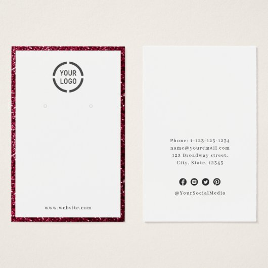 Moderne rode glitter aangepaste logo oorscherm visitekaartje (Voorkant /achterkant)