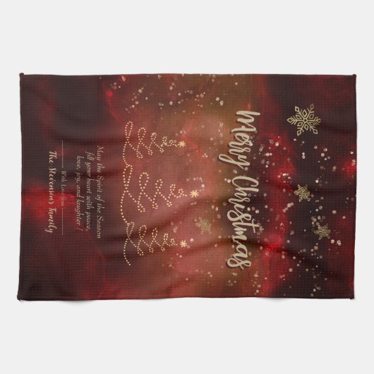 Moderne rode gouden kerstboom theedoek (Horizontaal)