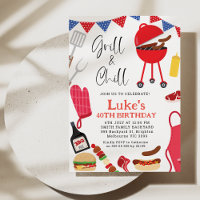Moderne rode grill en koude BBQ verjaardagsuitnodi