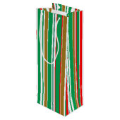 Moderne Rode Groene en Gouden Kerstmisstrepen Wijn Cadeautas (Achterkant Gekanteld)