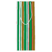 Moderne Rode Groene en Gouden Kerstmisstrepen Wijn Cadeautas (Achterkant)