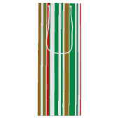 Moderne Rode Groene en Gouden Kerstmisstrepen Wijn Cadeautas (Voorkant)