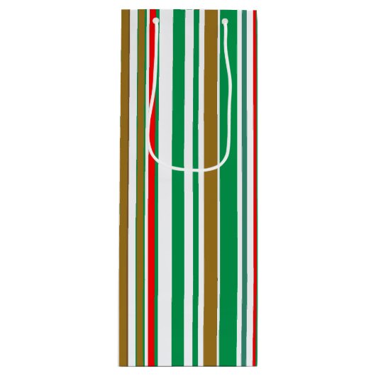 Moderne Rode Groene en Gouden Kerstmisstrepen Wijn Cadeautas (Voorkant)