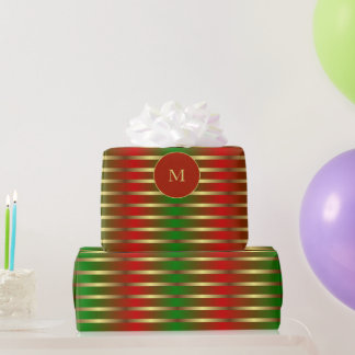 Moderne rode groene en gouden strepen Kerstmis Cadeaupapier