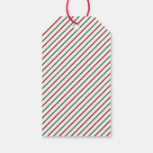 Moderne Rode Groene Gestreepte Kerst Cadeaulabel (Achterkant)
