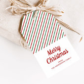 Moderne Rode Groene Gestreepte Kerst Cadeaulabel