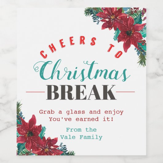 Moderne Rode & Groene Kerst Bloemen Leraar Wijn Etiket (Enkel label)