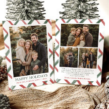 Moderne Rode Groene Strepen Kerst Familie Foto