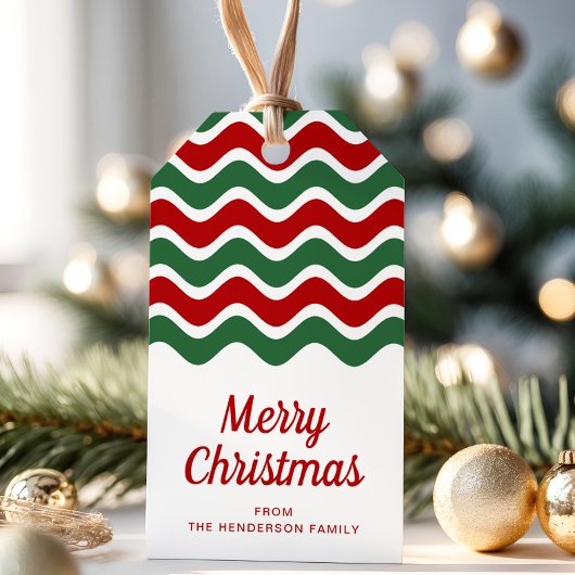 Moderne rode groene strepen Vrolijk kerstfeest Cadeaulabel