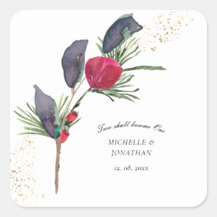 Moderne Rode Groene Winter Bloemen Christelijke Br Vierkante Sticker