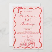 MODERNE RODE Hand Getrokken 30e Verjaardag Uitnodi Kaart (Voorkant)