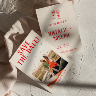 Moderne rode hand getrokken retro eigenzinnige fot save the date