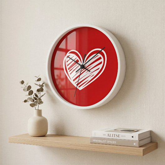 Moderne rode hart omlijste wandklok