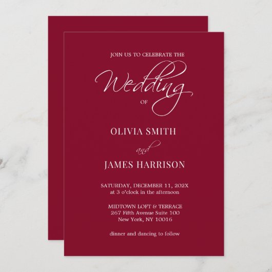 Moderne Rode Herfst Bruiloft Uitnodiging in Bourgo (Voorkant / Achterkant)