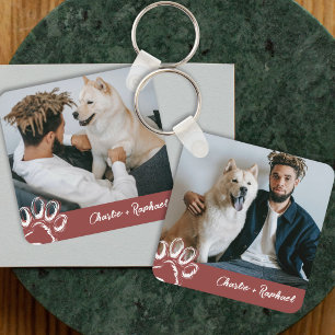 Moderne rode hondliefhebber huisdier foto pootafdr sleutelhanger