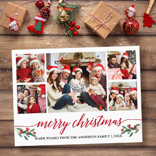 Moderne rode kalligrafie 5 Kerstfeest Briefkaart