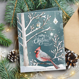 Moderne Rode Kardinaal Winter Landschap Kerstmis Kaart