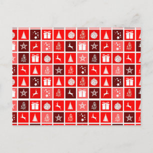 Moderne Rode Kerst Raster Patroon Minimalistisch Briefkaart