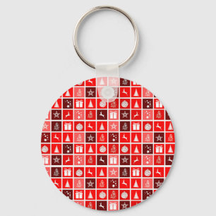 Moderne Rode Kerst Raster Patroon Minimalistisch Sleutelhanger