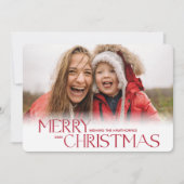 Moderne rode kerst-sneeuwvlokker aangepaste foto feestdagenkaart (Voorkant)